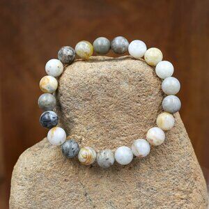 Bamboo Leaf Agate Gemstone Stretch Bracelet | Handmade